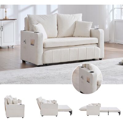 ACKERMAN Canapé Multifonctionnel En Tissu, Convertible, Utilisable Comme Canapé Ou Lit, Avec Poches De Rangement Aux Accoudoirs, Charge Usb Et Porte-gobelets (chenille Beige) - Publicité ACKERMAN Canapé Multifonctionnel En Tissu, Convertible, Utilisable Comme Canapé Ou Lit, Avec Poches De Rangement Aux Accoudoirs, Charge Usb Et Porte-gobelets (chenille Beige) - Publicité