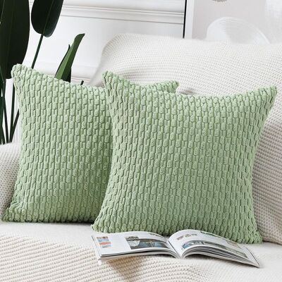 Vision Lot De 2 Housses De Coussin En Velours Côtelé Rayé Boho Housse De Coussin Décorative Douce Pour Canapé Chambre À Coucher Vert Clair 60 X 60 Cm - Publicité Vision Lot De 2 Housses De Coussin En Velours Côtelé Rayé Boho Housse De Coussin Décorative Douce Pour Canapé Chambre À Coucher Vert Clair 60 X 60 Cm - Publicité