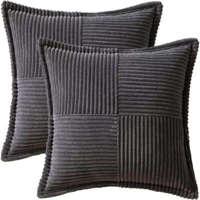 NO BRAND Pair Housses De Coussin Décoratives Pour Canapé-lit, Salon, 35 X 35 Cm, Lot De 2, Taies D'Oreiller Gris En Velours Côtelé Doux À Rayures Style Bohème - Publicité NO BRAND Pair Housses De Coussin Décoratives Pour Canapé-lit, Salon, 35 X 35 Cm, Lot De 2, Taies D'Oreiller Gris En Velours Côtelé Doux À Rayures Style Bohème - Publicité