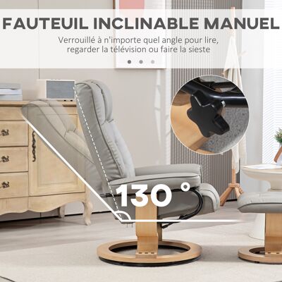 OEM Fauteuil Relaxation Inclinable Repose-pied Pivotant Cadre Bois Similicuir Gris - Publicité OEM Fauteuil Relaxation Inclinable Repose-pied Pivotant Cadre Bois Similicuir Gris - Publicité