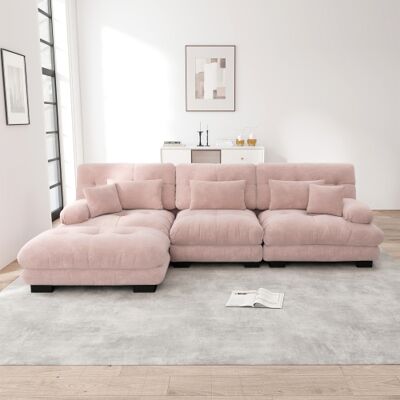XISRENS Canapé D'Angle Modulable Luxueux - Canapé Nuage Surdimensionné En Forme De L Pour Salon, Canapé-lit Profond Avec Pouf, Velours Côtelé, Chenille Rose Wl - Publicité XISRENS Canapé D'Angle Modulable Luxueux - Canapé Nuage Surdimensionné En Forme De L Pour Salon, Canapé-lit Profond Avec Pouf, Velours Côtelé, Chenille Rose Wl - Publicité