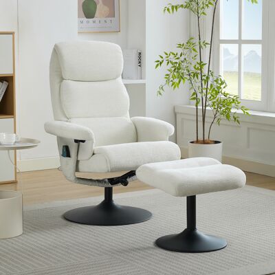 ACKERMAN Fauteuil Relax Avec Fonction Inclinable Et Massage 5 Points, Fauteuil Tv Avec Fonction De Chauffage Électrique Et Pouf, Rotation 360°, Tissu Chenille Blanc - Publicité ACKERMAN Fauteuil Relax Avec Fonction Inclinable Et Massage 5 Points, Fauteuil Tv Avec Fonction De Chauffage Électrique Et Pouf, Rotation 360°, Tissu Chenille Blanc - Publicité