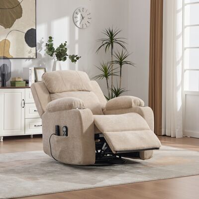DEVOKO Fauteuil Inclinable Pivotant 360° Électrique: Massage, Dossier / Repose-pieds Ajustables, Poches Latérales, Porte-gobelets, Kaki Clair - Publicité DEVOKO Fauteuil Inclinable Pivotant 360° Électrique: Massage, Dossier / Repose-pieds Ajustables, Poches Latérales, Porte-gobelets, Kaki Clair - Publicité
