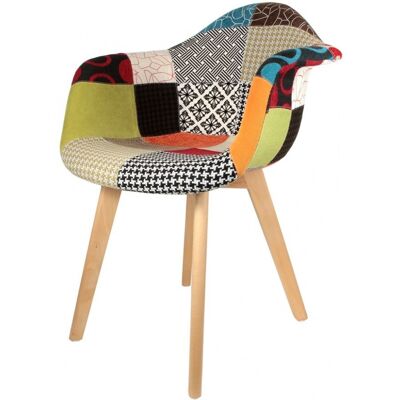 AC-DECO Fauteuil Scandinave Patchwork Multicolore H 85 X P 60,5 X L 62 Cm Pieds En Bois Brut Multicolore - Livraison Gratuite - Publicité AC-DECO Fauteuil Scandinave Patchwork Multicolore H 85 X P 60,5 X L 62 Cm Pieds En Bois Brut Multicolore - Livraison Gratuite - Publicité