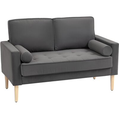 OEM Canapé 2 Places Banquette Moderne En Velours 127 Cm Avec Coussins Épais Oreillers Et Assise Capitonnée Gris - Publicité OEM Canapé 2 Places Banquette Moderne En Velours 127 Cm Avec Coussins Épais Oreillers Et Assise Capitonnée Gris - Publicité