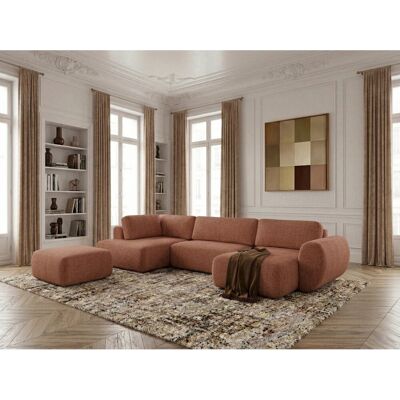 Bobochic - Canapé Panoramique Convertible Coffre Denise Tissu Texturé Avec Pouf Angle Droit Orange - Publicité Bobochic - Canapé Panoramique Convertible Coffre Denise Tissu Texturé Avec Pouf Angle Droit Orange - Publicité