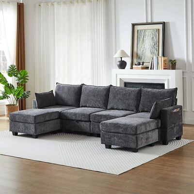 OEM Canapé Modulaire En Chenille, Canapé D'Angle Pour Salon, Canapé D'Angle En Forme De U Avec Pouf De Rangement, Canapé D'Angle Six Places Avec Méridienne. Publicité OEM Canapé Modulaire En Chenille, Canapé D'Angle Pour Salon, Canapé D'Angle En Forme De U Avec Pouf De Rangement, Canapé D'Angle Six Places Avec Méridienne. Publicité