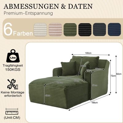 NO BRAND Fauteuil Convertible 1 Place En Velours Côtelé, Canapé-lit Nuage Confortable Avec Coussin, Lit D’appoint Compact Pour Studio, Chambre Ou Petit Espace, Sans Montage (vert) - Publicité NO BRAND Fauteuil Convertible 1 Place En Velours Côtelé, Canapé-lit Nuage Confortable Avec Coussin, Lit D’appoint Compact Pour Studio, Chambre Ou Petit Espace, Sans Montage (vert) - Publicité