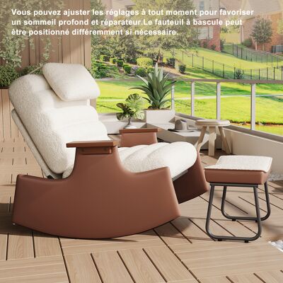BRILVERDE Fauteuil À Bascule Beige Avec Repose-pieds, Rocking Chair Relax Dossier Réglable 3 Positions, Appui-tête, Tissu Bouclette, Accoudoirs Pu Marron, Charge 300 Kg - Publicité BRILVERDE Fauteuil À Bascule Beige Avec Repose-pieds, Rocking Chair Relax Dossier Réglable 3 Positions, Appui-tête, Tissu Bouclette, Accoudoirs Pu Marron, Charge 300 Kg - Publicité