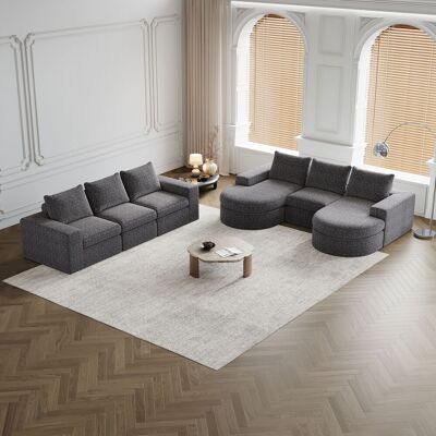 ACKERMAN Canapé En Chenille Avec Éléments Incurvés Et Méridienne, Entièrement Compressé Et Sans Cadre, Canapé D'Angle Modulable Avec Méridienne, Canapé Compressé En Mousse, Ensemble Deux Pièces - Publicité ACKERMAN Canapé En Chenille Avec Éléments Incurvés Et Méridienne, Entièrement Compressé Et Sans Cadre, Canapé D'Angle Modulable Avec Méridienne, Canapé Compressé En Mousse, Ensemble Deux Pièces - Publicité