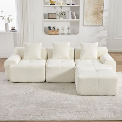 OEM Canapé Moderne En Forme De Nuage Avec Pouf, Canapé D'Angle Modulaire Sans Cadre En Forme De L, Canapé Trois Places Beige En Mousse À Mémoire De Forme Compressée, - Publicité OEM Canapé Moderne En Forme De Nuage Avec Pouf, Canapé D'Angle Modulaire Sans Cadre En Forme De L, Canapé Trois Places Beige En Mousse À Mémoire De Forme Compressée, - Publicité