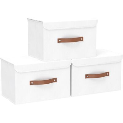 OEM Lot De 3 Boîte De Rangement, Pliable Avec Couvercle, Tissu Coton Lin, Poignée Cuir, Pour Chambre Salon Bureau - Publicité OEM Lot De 3 Boîte De Rangement, Pliable Avec Couvercle, Tissu Coton Lin, Poignée Cuir, Pour Chambre Salon Bureau - Publicité