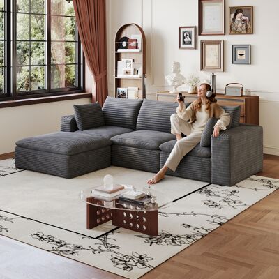 LEMONBEST Canapé 260 Cm En Velours Côtelé, Style Cloud Sofa, Coussins Amovibles, Sans Montage Pour Salon Chambre - Gris Foncé - Publicité LEMONBEST Canapé 260 Cm En Velours Côtelé, Style Cloud Sofa, Coussins Amovibles, Sans Montage Pour Salon Chambre - Gris Foncé - Publicité
