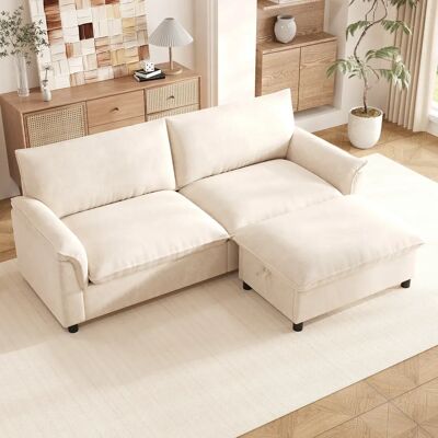SANS MARQUE Canapé D’angle Modulable Beige –3 Places- Assise Nuage– Avec Repose-pieds Mobile Et Rangement Caché – Tissu Chenille- 216×82×77 Cm - Publicité SANS MARQUE Canapé D’angle Modulable Beige –3 Places- Assise Nuage– Avec Repose-pieds Mobile Et Rangement Caché – Tissu Chenille- 216×82×77 Cm - Publicité