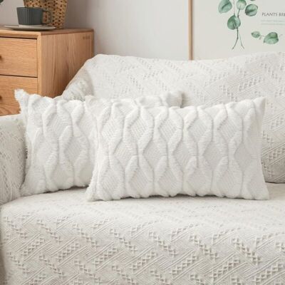 MOXIE Lot De 2 Housses De Coussins Doux Peluche En Laine Et Daim Avec Des Motifs De Diamant Sur Deux Faces Décoratif Taie D'Oreiller À Salon Chambre Canapé 30x50 Cm Blanc - Publicité MOXIE Lot De 2 Housses De Coussins Doux Peluche En Laine Et Daim Avec Des Motifs De Diamant Sur Deux Faces Décoratif Taie D'Oreiller À Salon Chambre Canapé 30x50 Cm Blanc - Publicité