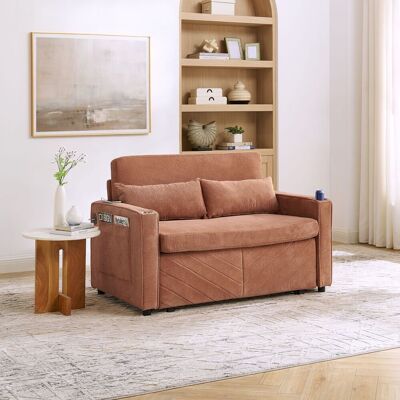 ALLAUVE Canapé Convertible 2 Places Orange, Design Minimaliste Luxe Élégant, Mécanisme À Glissière De Dépliage, Charge Usb Intégrée, Parfait Pour Sieste Et Invités. Publicité ALLAUVE Canapé Convertible 2 Places Orange, Design Minimaliste Luxe Élégant, Mécanisme À Glissière De Dépliage, Charge Usb Intégrée, Parfait Pour Sieste Et Invités. Publicité