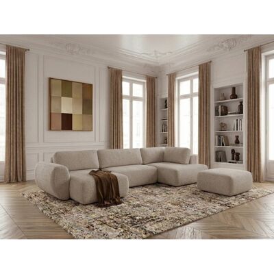 Bobochic - Canapé Panoramique Convertible Coffre Denise Tissu Texturé Avec Pouf Angle Gauche Beige - Publicité Bobochic - Canapé Panoramique Convertible Coffre Denise Tissu Texturé Avec Pouf Angle Gauche Beige - Publicité
