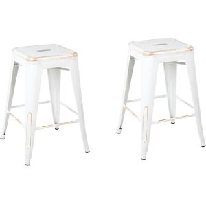 Lot 2 Chaises Tabourets de Bar Industriels en Acier Blanc Doré 60 cm Empilables et Pratiques pour Cuisine ou Salle à Manger au Design Moderne Beliani - Publicité