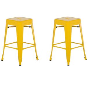 Beliani - Lot 2 Chaises Tabourets de Bar Industriels en Acier Jaune 60 cm Empilables et Confortables pour Cuisine ou Salle à Manger au Design Moderne - Publicité