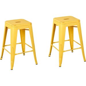 Beliani - Lot 2 Chaises Tabourets de Bar Industriels en Acier Jaune Doré 60 cm Empilables et Pratiques pour Cuisine ou Salle à Manger au Design - Publicité