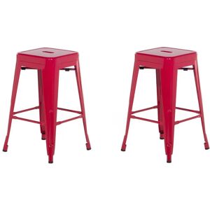 Beliani - Lot 2 Chaises Tabourets de Bar Industriels en Acier Rouge 60 cm Empilables et Pratiques pour Cuisine ou Salle à Manger au Design Moderne - Publicité