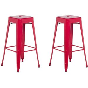 Beliani - Lot 2 Chaises Tabourets de Bar Industriels en Acier Rouge 76 cm Empilables et Pratiques pour Cuisine ou Salle à Manger au Design Moderne Rouge - Publicité