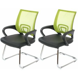 Décoshop26 - 2x fauteuils chaises de bureau sans roulettes chaise de conférence visiteur en synthétique noir et maille vert - Publicité