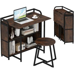 Costway - Bureau Pliable Avec Tabouret, Ensemble De Bureau Et Tabouret Portable Avec Étagères De Rangement, Prises Ac, Port Usb & Type-c, Marron - Publicité Costway - Bureau Pliable Avec Tabouret, Ensemble De Bureau Et Tabouret Portable Avec Étagères De Rangement, Prises Ac, Port Usb & Type-c, Marron - Publicité