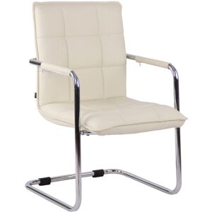 Décoshop26 - Chaise visiteur fauteuil de bureau sans roulettes en cuir synthétique crème cadre métal - Publicité