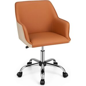 Costway - Chaise de Bureau en Cuir pu Siège Réglable, Fauteuil de Bureau Pivotant Siège Ergonomique, Charge 150 kg, Marron - Publicité