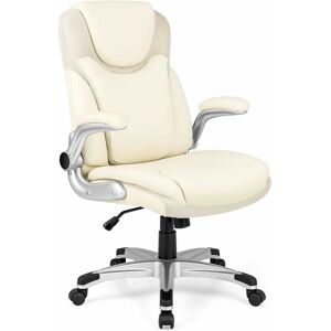 Costway - Fauteuil de Bureau Ergonomique, Chaise de Bureau en Cuir pu, à Bascule, Hauteur Réglable, Fauteuil de Gamer, Chaise de Travail Pivotant, Charge Maximale 160 kg, Blanc - Publicité