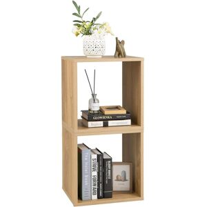 COSTWAY Lot de 2 Biliotheque en Cube, Étagère Empilable Utilisation Combinée Empliable Séparée Dispositif Anti-basculement pour Salon, Chambre, Bureau, Entrée, 38x33x77cm-Naturel - Publicité