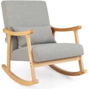 COSTWAY Fauteuil À Bascule, Chaise À Bascule Rembourrée Avec Dossier Haut Et Coussin De Siège Rembourré, Cadre En Bois D'Hévéa, Oreiller Lombaire Doux, Gris - Publicité COSTWAY Fauteuil À Bascule, Chaise À Bascule Rembourrée Avec Dossier Haut Et Coussin De Siège Rembourré, Cadre En Bois D'Hévéa, Oreiller Lombaire Doux, Gris - Publicité