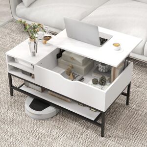 Table Basse Relevable, Table Basse Salon Avec Plateau Relevable Vérin À Gaz, Avec Compartiments Caché & Ouverts, Moderne,rectangulaire Pour Bureau,charge 40+20kg,100 X 49,5 X 47,5cm (blanc) - Goplus - Publicité Table Basse Relevable, Table Basse Salon Avec Plateau Relevable Vérin À Gaz, Avec Compartiments Caché & Ouverts, Moderne,rectangulaire Pour Bureau,charge 40+20kg,100 X 49,5 X 47,5cm (blanc) - Goplus - Publicité