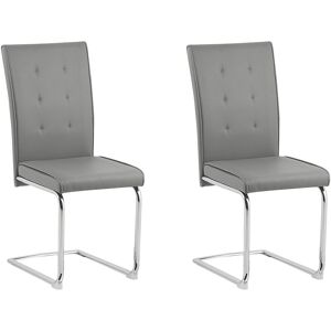 Beliani - 2 Chaises de Salle à Manger Porte à Faux en Cuir pu Gris et Piétement Argent Chromé Idéales pour Cuisine ou Salon Moderne et Design Argenté - Publicité