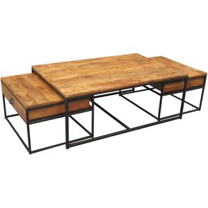 M&s - Lot De 3 Tables Basses 120 Et 70 Cm En Manguier Naturel Et Fer Noir - Publicité M&s - Lot De 3 Tables Basses 120 Et 70 Cm En Manguier Naturel Et Fer Noir - Publicité