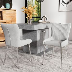 Modernluxe - Lot De 2 Chaises En Velours - Avec Pieds En Métal Argenté - Gris - Publicité Modernluxe - Lot De 2 Chaises En Velours - Avec Pieds En Métal Argenté - Gris - Publicité