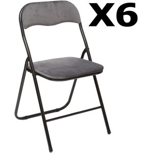 Pegane - Lot de 6 chaises pliantes velours gris foncé - Longueur 44 x Hauteur 79 x Profondeur 52 cm - Publicité Pegane - Lot de 6 chaises pliantes velours gris foncé - Longueur 44 x Hauteur 79 x Profondeur 52 cm - Publicité
