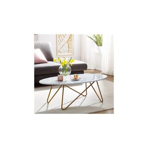 M&S Table basse ovale 120x60x40 cm effet marbre blanc et piétement doré - Publicité