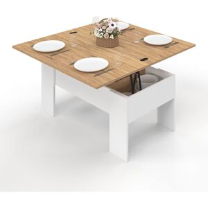 IDMARKET Table Basse Rectangulaire Plateau Relevable Convertible En Table À Manger Tara Bois Blanc Et Imitation Hêtre - Publicité IDMARKET Table Basse Rectangulaire Plateau Relevable Convertible En Table À Manger Tara Bois Blanc Et Imitation Hêtre - Publicité