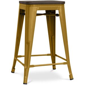 Tolix Style - Tabouret de Bar - Design Industriel - Bois et Acier - 60cm -Stylix Doré - Acier, Metal, Bois, Bois - Doré - Publicité