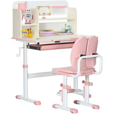 ACIRIHO Ensemble Bureau Et Chaise Pour Enfants Hauteur Réglable Et Plateau Inclinable 0-60° Table 80 X 52 X 88-109 Cm Rose - Publicité ACIRIHO Ensemble Bureau Et Chaise Pour Enfants Hauteur Réglable Et Plateau Inclinable 0-60° Table 80 X 52 X 88-109 Cm Rose - Publicité