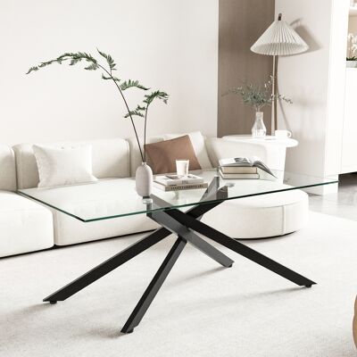 ARRIGONI Table Basse En Verre Trempé, Table Basse Rectangulaire, Pieds En Métal Moulé Noirs, Table De Salon Moderne, Noir-h46/b120/t60 Cm - Publicité ARRIGONI Table Basse En Verre Trempé, Table Basse Rectangulaire, Pieds En Métal Moulé Noirs, Table De Salon Moderne, Noir-h46/b120/t60 Cm - Publicité