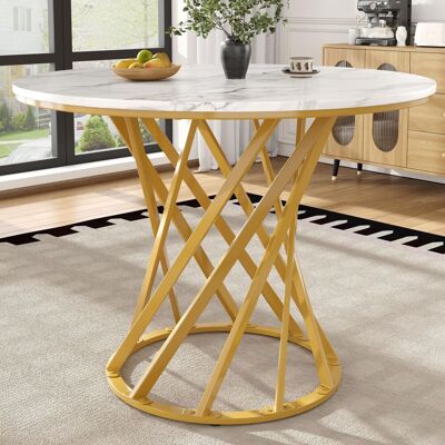 OEM Table Ronde (80×80×76 Cm), Table De Cuisine, Table Basse Ronde Pour 4 Personnes, Idéale Pour La Salle À Manger Ou Le Salon, Pieds En Métal, Plateau En Mdf Effet Marbre, Pieds Dorés - Publicité OEM Table Ronde (80×80×76 Cm), Table De Cuisine, Table Basse Ronde Pour 4 Personnes, Idéale Pour La Salle À Manger Ou Le Salon, Pieds En Métal, Plateau En Mdf Effet Marbre, Pieds Dorés - Publicité