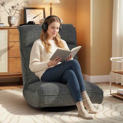ACIRIHO Fauteuil De Sol Pliable Pivotant À 360°, Chaise De Sol Rembourré Avec Dossier Réglable En 5 Positions, 58x107x79cm, Gris - Publicité ACIRIHO Fauteuil De Sol Pliable Pivotant À 360°, Chaise De Sol Rembourré Avec Dossier Réglable En 5 Positions, 58x107x79cm, Gris - Publicité
