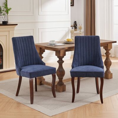 DREAMMESPACE Lot De 2 Chaises De Salle À Manger - 64x50x95.5cm - Style Channel - Pieds Incurvés En Bois Massif - En Chenille - Bleu - Publicité DREAMMESPACE Lot De 2 Chaises De Salle À Manger - 64x50x95.5cm - Style Channel - Pieds Incurvés En Bois Massif - En Chenille - Bleu - Publicité