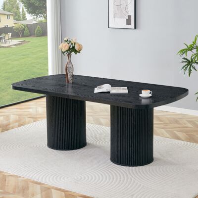 LEMONBEST Table À Manger Ovale Moderne Effet Bois Avec Pied Colonne Rainuré, Plateau Mdf, Style Wabi-sabi Et Mid-century - Noir - Publicité LEMONBEST Table À Manger Ovale Moderne Effet Bois Avec Pied Colonne Rainuré, Plateau Mdf, Style Wabi-sabi Et Mid-century - Noir - Publicité