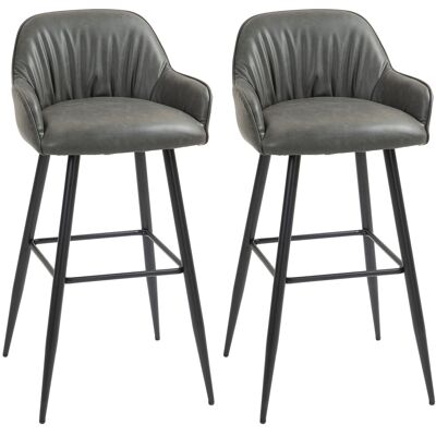 ARRIGONI Set De 2 Tabourets De Bar Modernes Avec Repose-pieds Et Dossier Simili Cuir Et Acier Gris - Publicité ARRIGONI Set De 2 Tabourets De Bar Modernes Avec Repose-pieds Et Dossier Simili Cuir Et Acier Gris - Publicité