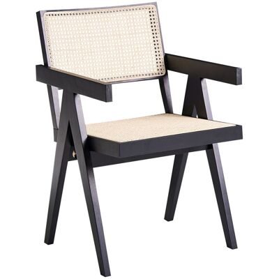 BELIANI Chaise D'Appoint Moderne En Bois Dossier En Osier Meuble Salle À Manger Noire Westbrook - Publicité BELIANI Chaise D'Appoint Moderne En Bois Dossier En Osier Meuble Salle À Manger Noire Westbrook - Publicité