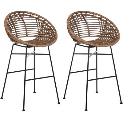 BELIANI Lot De 2 Chaises De Bar Industriel Bohème En Rotin Pieds En Fer Meuble De Cuisine Salle À Manger Marron Windom - Publicité BELIANI Lot De 2 Chaises De Bar Industriel Bohème En Rotin Pieds En Fer Meuble De Cuisine Salle À Manger Marron Windom - Publicité